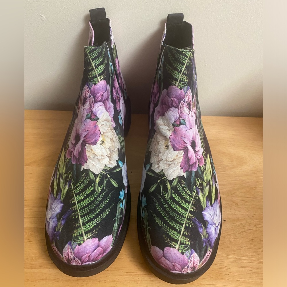 Yes We Vibe Black and Purple Ankle Booties with Floral Design